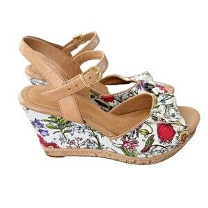 CLARKS Artisan Womens Amelia Joyce Platform Wedge Sandals Size 8M White Floral